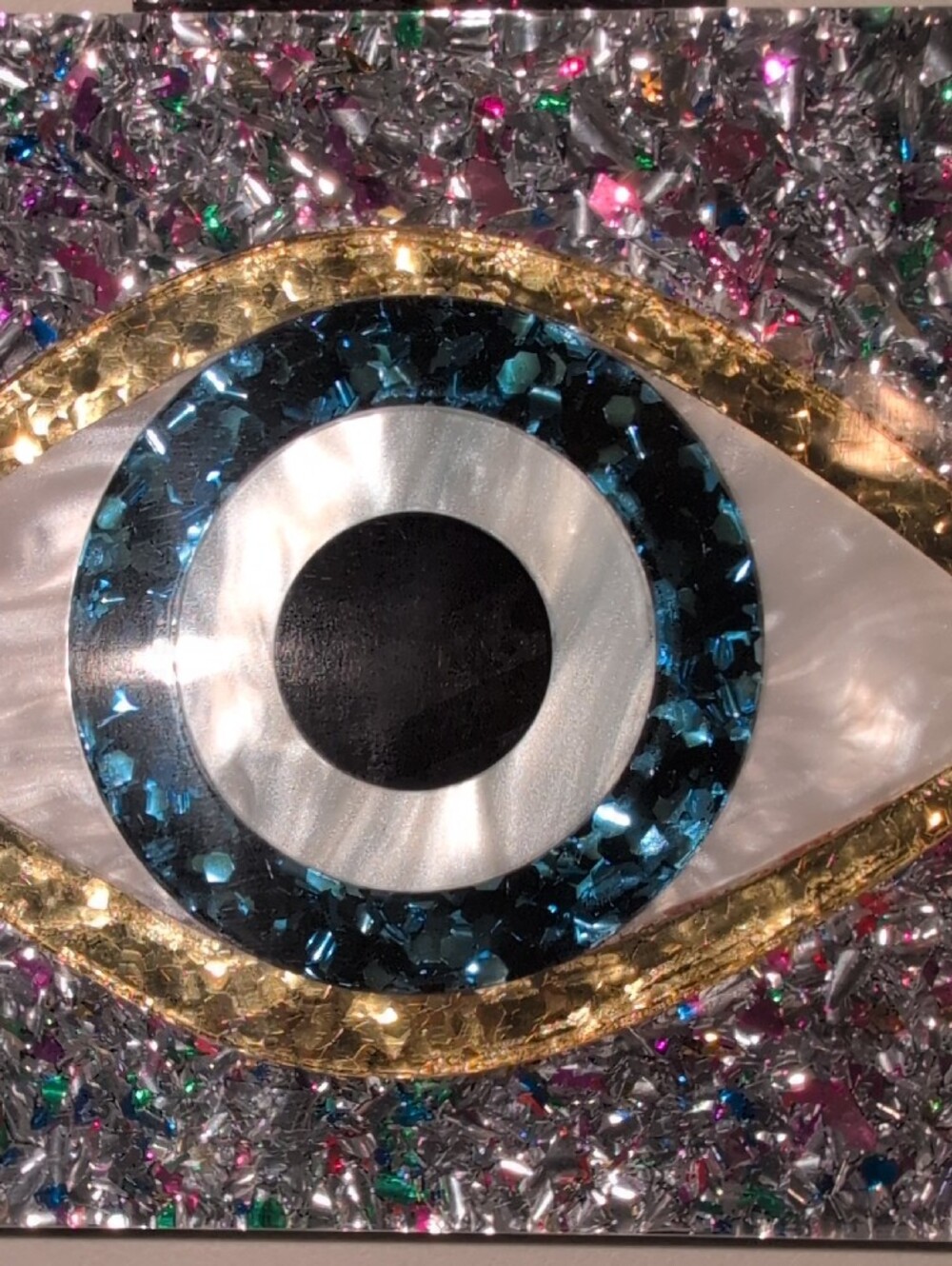 City Glitter Evil Eye Clutch - Silver Multicolor With Crossbody Strap - Picture 16 of 16